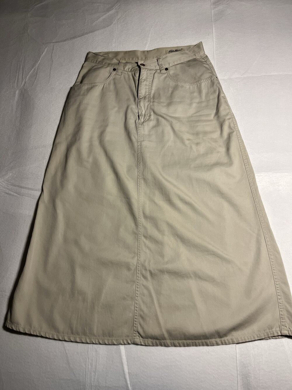 Eddie Bauer Women’s Size 10 Petite Long Maxi Skirt Beige Khaki 100% Cotton
